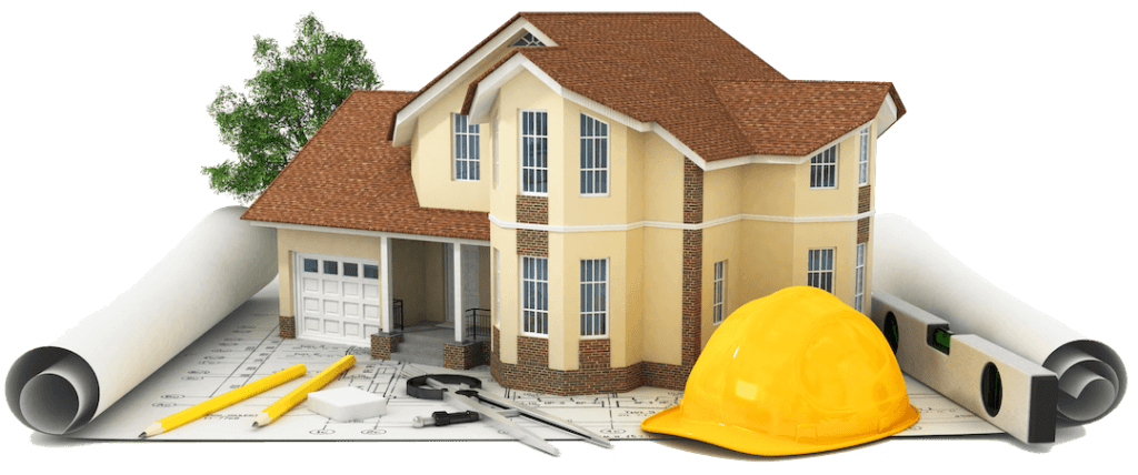 construction home with engineer yellow safety cap and architecture map